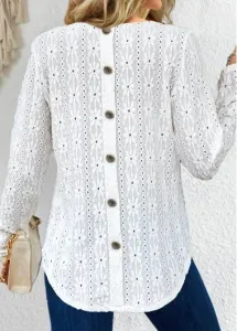 Modlily White Button Long Sleeve Round Neck T Shirt - XXL #1243654