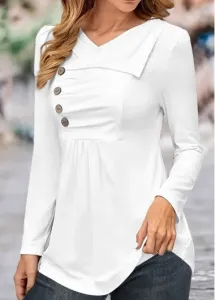Modlily White Button Long Sleeve T Shirt - XL