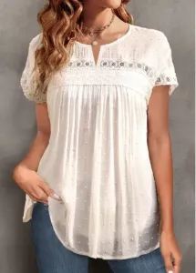 Modlily White Jacquard Short Sleeve Round Neck T Shirt - M