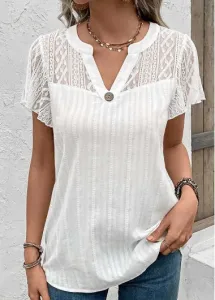 Modlily White Lace Short Sleeve T Shirt - L