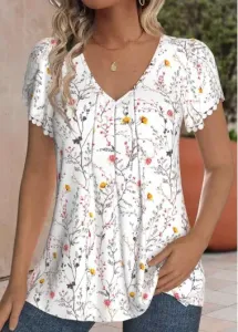 Modlily White Tuck Stitch Ditsy Floral Print T Shirt - M