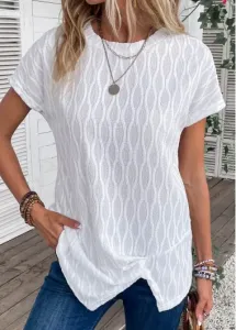 Modlily White Twist Short Sleeve Round Neck T Shirt - L