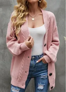 Modlily Light Pink Button Long Sleeve Cardigan - L