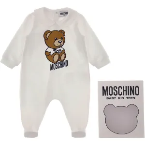 Moschino Baby Boys Teddy Bear Motif Babygrow White 3/6m Optical