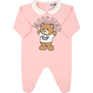 Moschino Baby Girls Teddy Bear Babygrow Pink 1M #723604