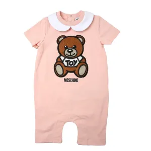 Moschino Baby Girls Teddy Bear Print Babygrow Pink 3M