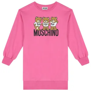 Moschino Girls Teddy Logo Dress in Pink 10A Strawberry Moon