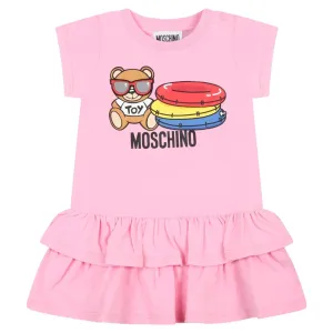 Moschino Baby Girls Bear Logo Dress Pink 12/18m