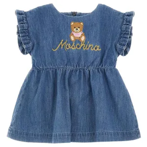 Moschino Baby Girls Denim Dress Blue 3Y Bleach Light