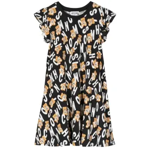 Moschino Girls All-over Print Dress Black 14A TOY FUR