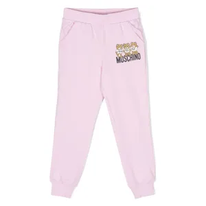 Moschino Girls Teddy Logo Joggers in Pink 6A Pirouette