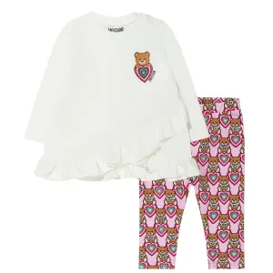 Moschino Baby Girls Heart Teddy Bear T-shirt And Leggings White 6M