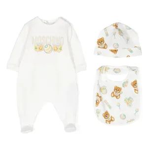 Moschino Baby Unisex Teddy Bear Print Babygrow Gift Set White 1/3m Cloud