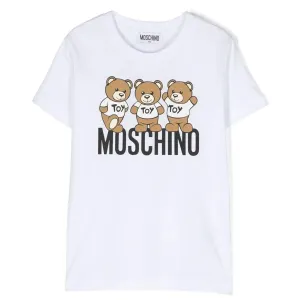 Moschino Boys Teddy Logo T-shirt in White 4A Optical