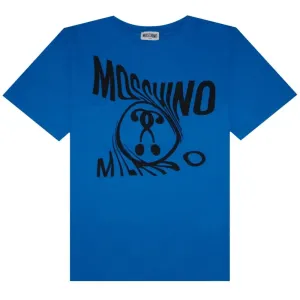 Moschino Boys Distorted Logo T-shirt Blue 10Y