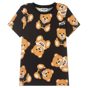 Moschino Girls All Over Teddy Bear T-shirt Black 14Y