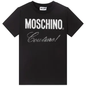 Moschino Girls Couture Diamante Logo T-shirt Black 12Y