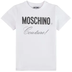 Moschino Girls Couture Diamante Logo T-shirt White 10Y