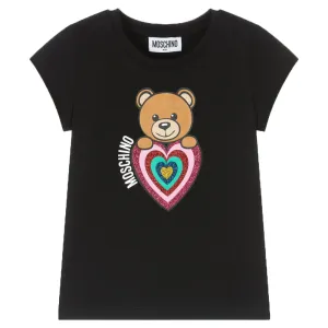 Moschino Girls Glitter Heart T-shirt Black 5Y