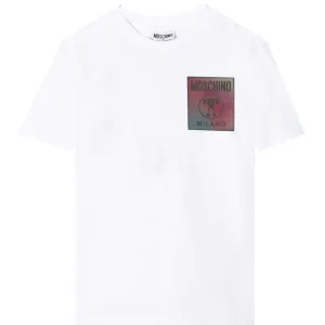 Moschino Kids Unisex Iridescent Logo T-shirt White 4Y