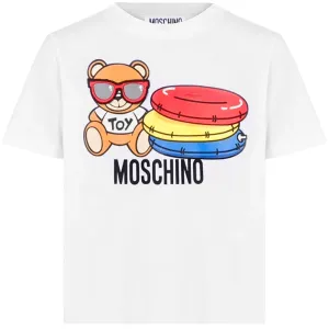 Moschino Unisex Kids Beach Bear Logo T-shirt White 4Y