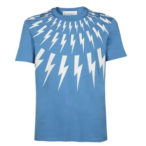 Neil Barrett Mens Fair Isle Thunderbolt T-shirt Blue S