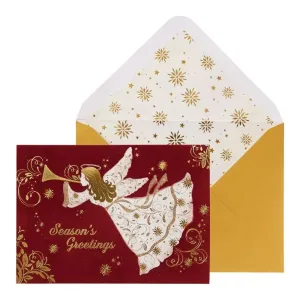 Angel on Burgundy Flocking Christmas Card