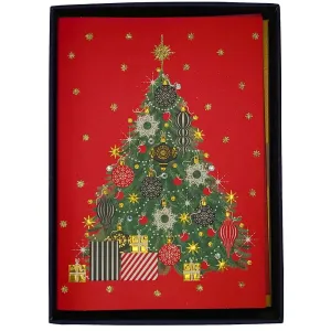 Christmas Tree on Red 8 Count Boxed Christmas Cards