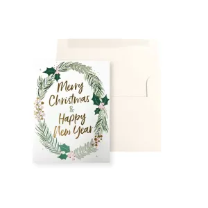 Feature Text In Wreath Christmas Card