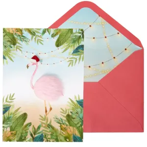 Fur Tip-On Flamingo Christmas Card