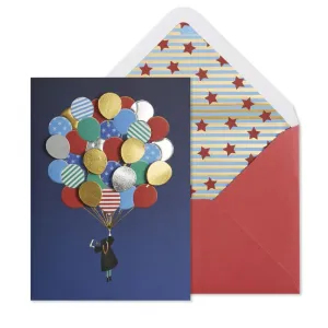 Grad Figure Lifted By Balloons Graduation Card