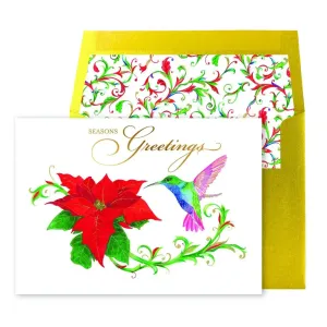 Poinsettia and Hummingbird Christmas Card