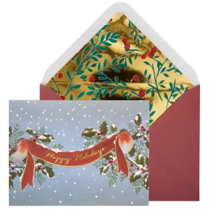 Robins Holding Banner Christmas Card