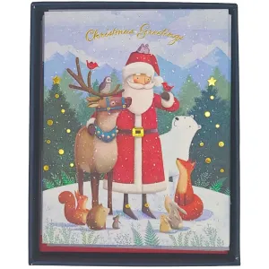 Santa and Animals 10 Count Boxed Christmas Cards