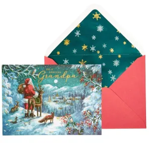 Santa and Reindeer Over Village Grandpa Christmas Card