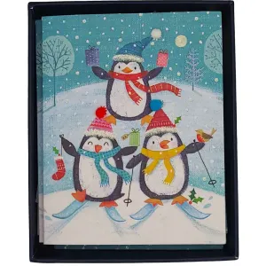 Skiing Penguins 10 Count Boxed Christmas Cards