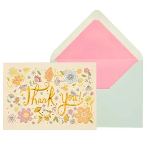 Whimsy Flowers, Birds & Lettering Thank You Card