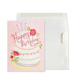 Birthday Cake with Flowers and Gems Birthday Card
