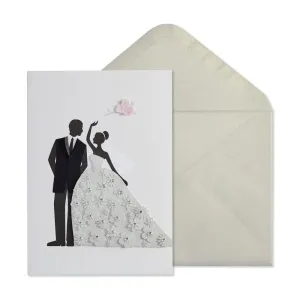 Bride and Groom with Flowers Wedding Card