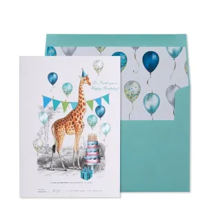 Giraffe with Balloons Birthday Card