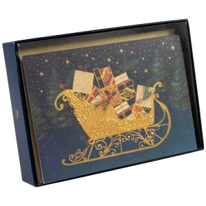 Ornate Sleigh on Dark Blue 8 Count Boxed Christmas Cards