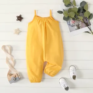 100% Cotton Baby Girl Loose-fit Solid Sleeveless Spaghetti Strap Harem Pants Overalls #198015