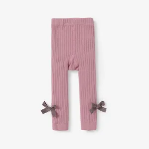100% Cotton Solid Ribbed Bowknot Baby Stretchy Leggings