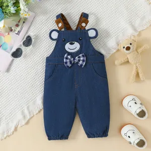 Baby Boy 100% Cotton Bear Embroidery Bow Decor Denim Overalls #1047840