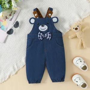 Baby Boy 100% Cotton Bear Embroidery Bow Decor Denim Overalls #1098273