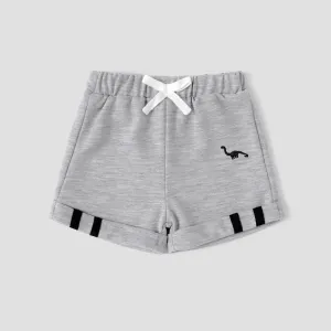 Baby Boy Dinosaur Embroidered Striped Rolled Hem Shorts #1033616