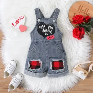 Baby Boy/Girl 100% Cotton Letter Print Plaid Ripped Denim Overalls Shorts #839729
