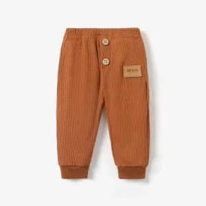 Baby Boy/Girl Letter Patch Detail Solid Waffle Pants #216174