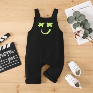 Baby Boy/Girl Smile Print Waffle Strappy Overalls #1051381