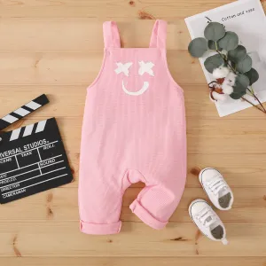 Baby Boy/Girl Smile Print Waffle Strappy Overalls #1051389